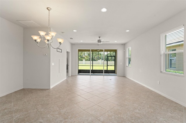 1218 Vienna Square Dr, Winter Haven, FL 33884 - spare room featuring a chandelier, recessed lighting, light tile patterned floors, and a ceiling fan