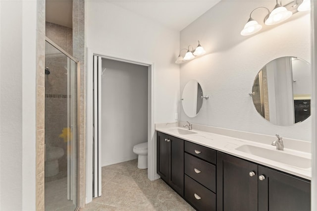 1218 Vienna Square Dr, Winter Haven, FL 33884 - bathroom featuring a stall shower, double vanity, and tile patterned flooring