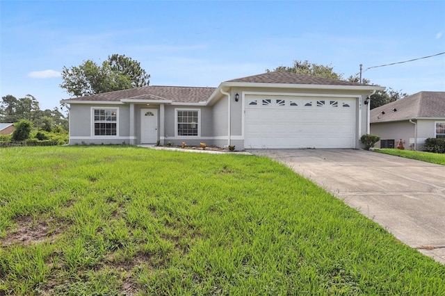 1742 Van Allen Cir, Deltona, FL 32738 - ranch-style house with driveway, a garage, a front lawn, and stucco siding