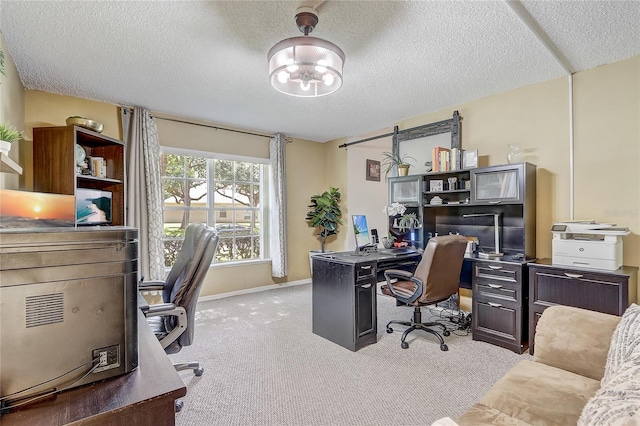 569 Yearling Cove Loop, Apopka, FL 32703 - home office featuring light colored carpet, a textured ceiling, and a chandelier