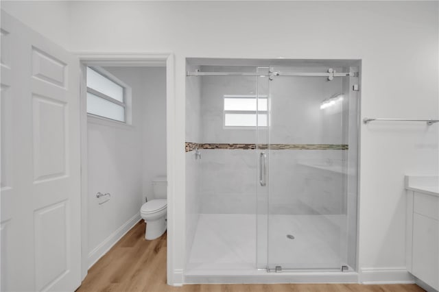 9333 Hialeah Ter, Port Charlotte, FL 33981 - full bathroom with a stall shower, plenty of natural light, wood finished floors, and vanity