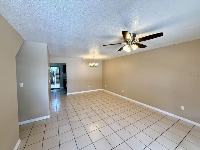 3370 Cedar Springs Pl Unit 156, Winter Park, FL 32792 - empty room featuring ceiling fan, a chandelier, a textured ceiling, and light tile patterned floors