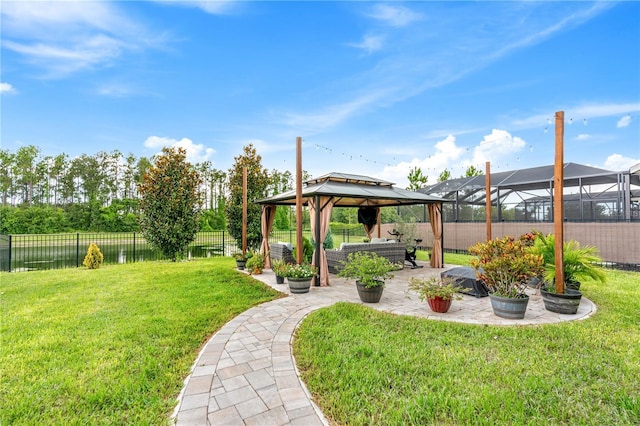 9518 Bolero Rd, Winter Garden, FL 34787 - fenced backyard with a gazebo, a patio area, and outdoor lounge area