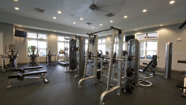 9518 Bolero Rd, Winter Garden, FL 34787 - exercise room with recessed lighting and a ceiling fan