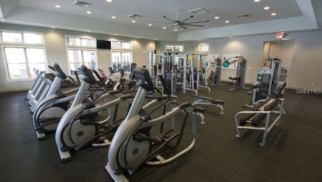 9518 Bolero Rd, Winter Garden, FL 34787 - workout area with a raised ceiling, healthy amount of natural light, and recessed lighting