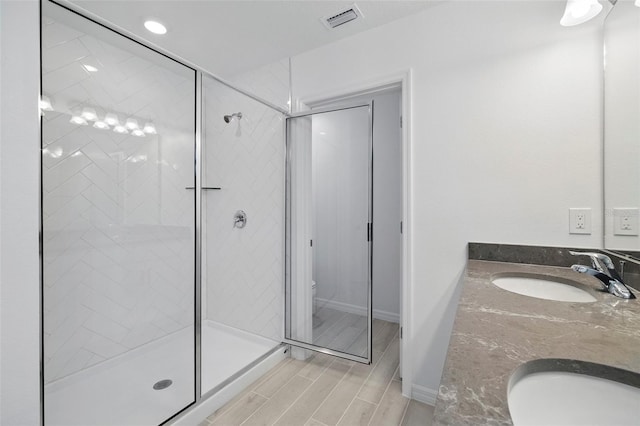 1198 Happy Forest Loop, Deland, FL 32720 - full bath with a stall shower, double vanity, and wood finished floors