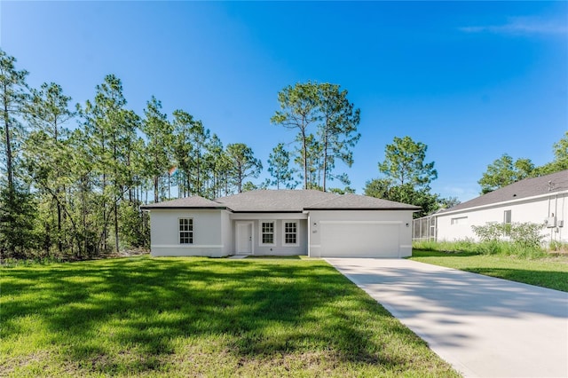 627 W Glenhaven Dr, Citrus Springs, FL 34434 - single story home featuring driveway, stucco siding, an attached garage, and a front yard