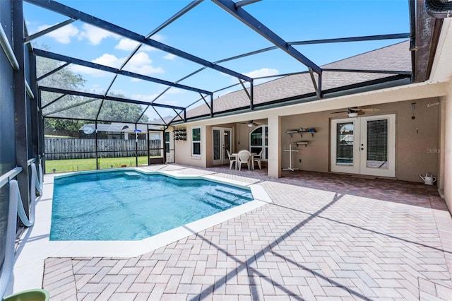 12617 Douglas Fir Ct, Clermont, FL 34711 - view of pool featuring french doors, a ceiling fan, a patio area, and a lanai