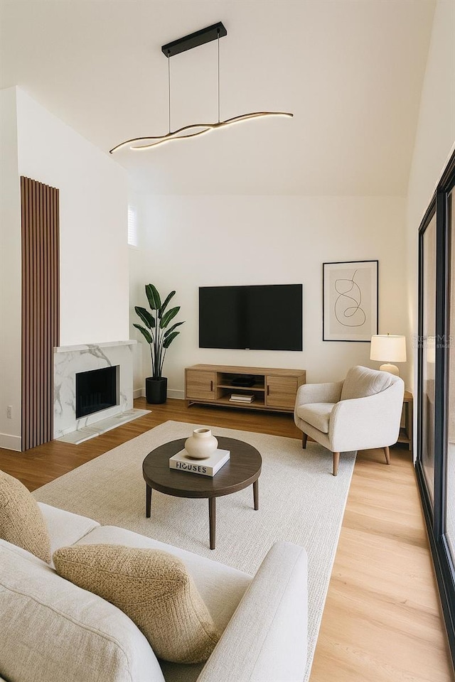1050 E Michigan St Unit 1050B, Orlando, FL 32806 - living room featuring light wood-type flooring and a high end fireplace