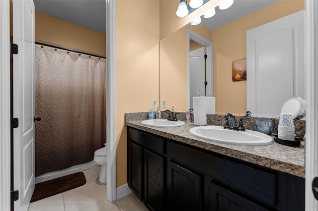 4920 Blanche Ct, Saint Cloud, FL 34772 - bathroom featuring double vanity, tile patterned flooring, and a shower with shower curtain