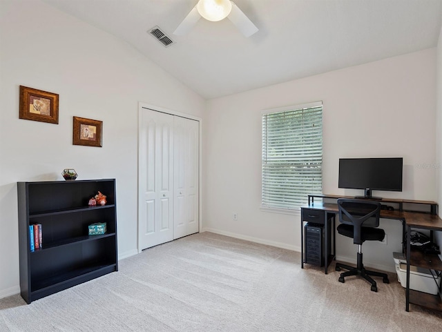 741 Ashworth Overlook Dr Unit B, Apopka, FL 32712 - carpeted home office with a ceiling fan and vaulted ceiling