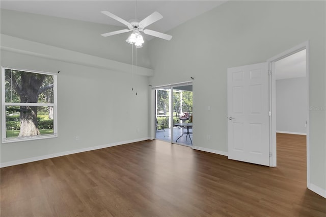 3507 Tenby Cir, Clermont, FL 34711 - spare room with high vaulted ceiling, plenty of natural light, wood finished floors, and ceiling fan