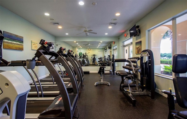 3507 Tenby Cir, Clermont, FL 34711 - exercise room with plenty of natural light, ceiling fan, and recessed lighting