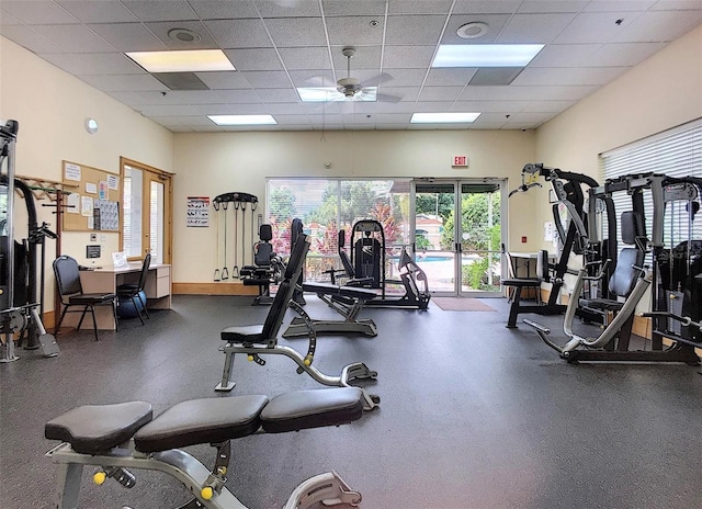 3507 Tenby Cir, Clermont, FL 34711 - gym with a paneled ceiling, healthy amount of natural light, and ceiling fan