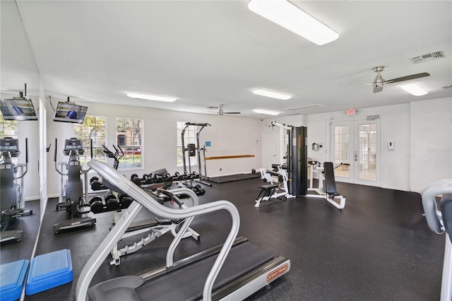 6059 Twain St Unit 108, Orlando, FL 32835 - gym featuring a ceiling fan and french doors