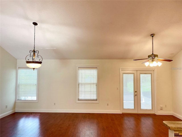 957 Southridge Trl, Altamonte Springs, FL 32714 - unfurnished room with dark wood-style flooring, plenty of natural light, ceiling fan, lofted ceiling, and french doors