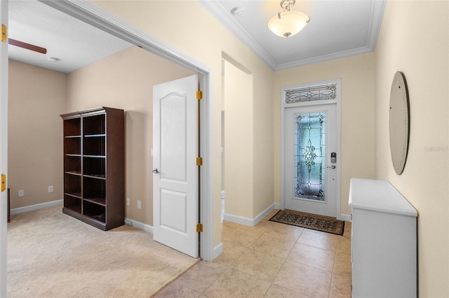 3685 Corsica Ln, Clermont, FL 34711 - entrance foyer featuring ornamental molding, light tile patterned flooring, and a ceiling fan