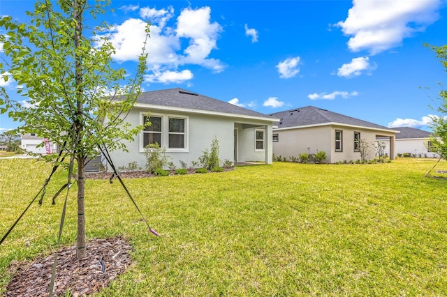 1261 Champions Dr, Daytona Beach, FL 32124 - back of property featuring stucco siding and a lawn