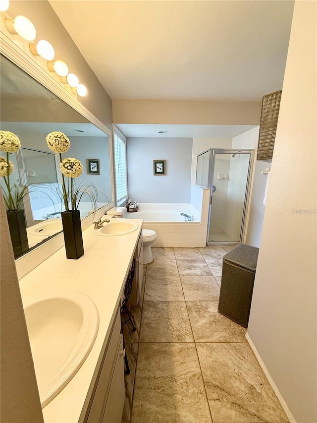 9803 Terrace Trail Ln, Temple Terrace, FL 33637 - bathroom with a garden tub, a stall shower, double vanity, and tile patterned flooring