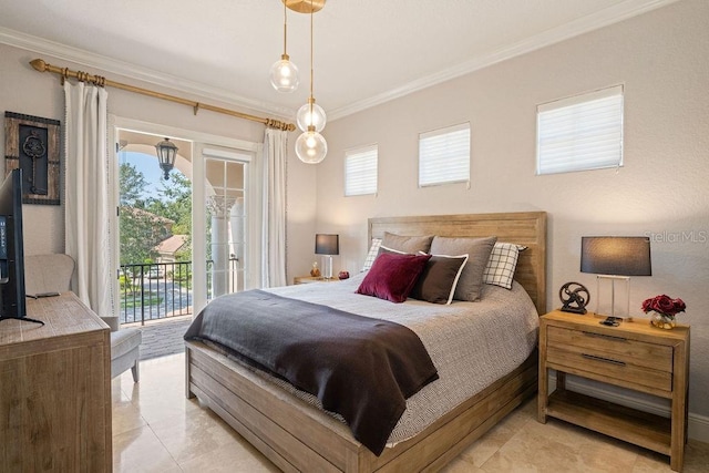 11209 Macaw Ct, Windermere, FL 34786 - bedroom featuring access to exterior, ornamental molding, multiple windows, and light tile patterned floors