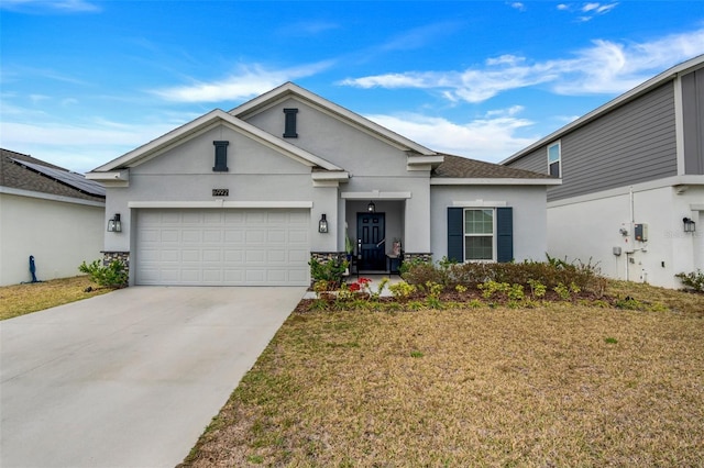 6992 Dilly Lake Ave, Groveland, FL 34736 - view of front of property featuring stucco siding, concrete driveway, a garage, and a front lawn