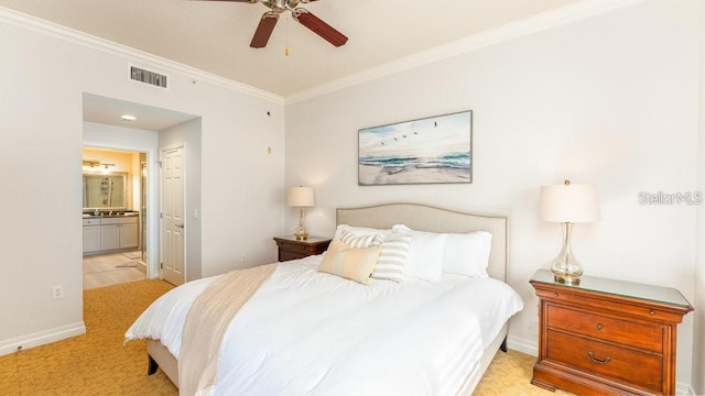 7650 Whisper Way Unit 304, Reunion, FL 34747 - bedroom featuring crown molding, ensuite bath, and a ceiling fan