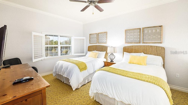 7650 Whisper Way Unit 304, Reunion, FL 34747 - bedroom featuring crown molding, light colored carpet, and ceiling fan