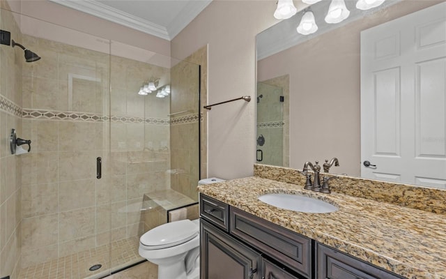 12023 Gold Creek Trl, Windermere, FL 34786 - bathroom featuring vanity, crown molding, and a shower stall