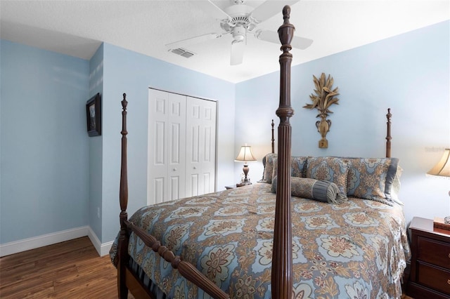 43 Pergola Pl, Ormond Beach, FL 32174 - bedroom featuring wood finished floors, a closet, and ceiling fan