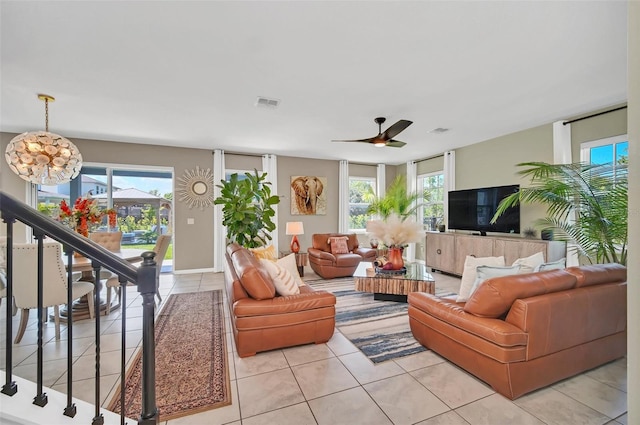 6926 Cucamelon Ct, Windermere, FL 34786 - living area with light tile patterned flooring and a ceiling fan