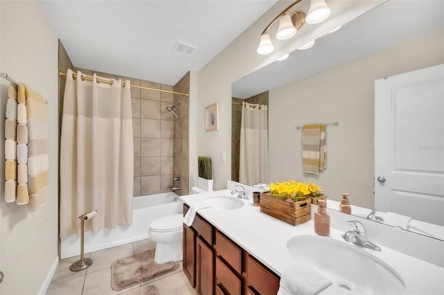 6926 Cucamelon Ct, Windermere, FL 34786 - bathroom featuring double vanity, shower / bath combination with curtain, and tile patterned flooring