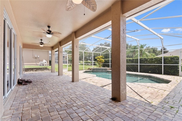 10642 Masters Dr, Clermont, FL 34711 - outdoor pool featuring a ceiling fan, a patio, and a lanai