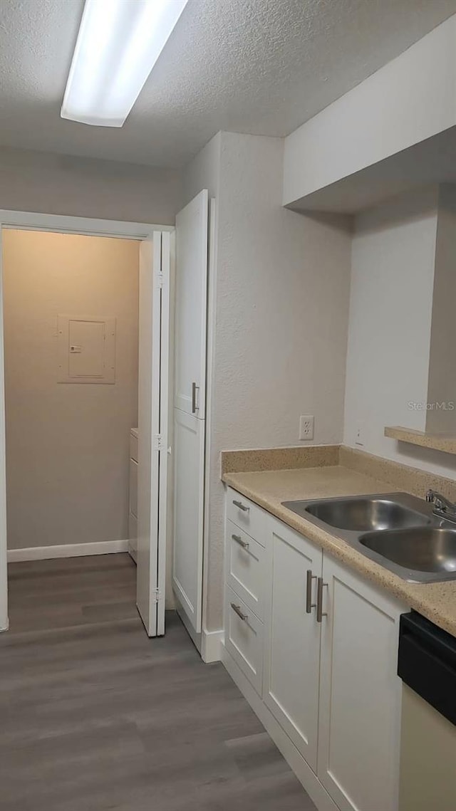 4400 Thornbriar Ln Unit A103, Orlando, FL 32822 - kitchen with dark wood finished floors, a textured ceiling, white cabinetry, light countertops, and white dishwasher