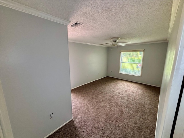 8131 Braddock Cir Unit 1, Port Richey, FL 34668 - unfurnished room featuring ceiling fan, carpet, crown molding, and a textured ceiling