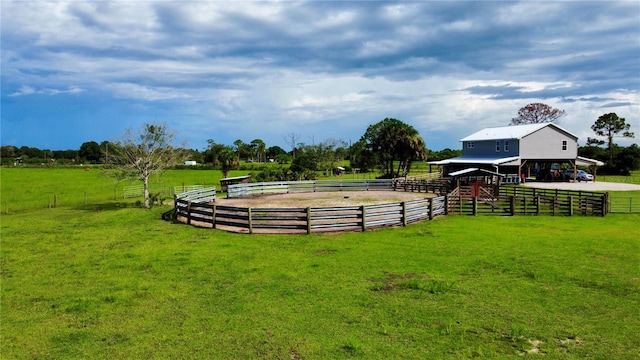 surrounding community with a rural view and a yard