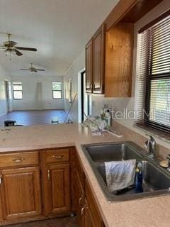 kitchen with sink and ceiling fan