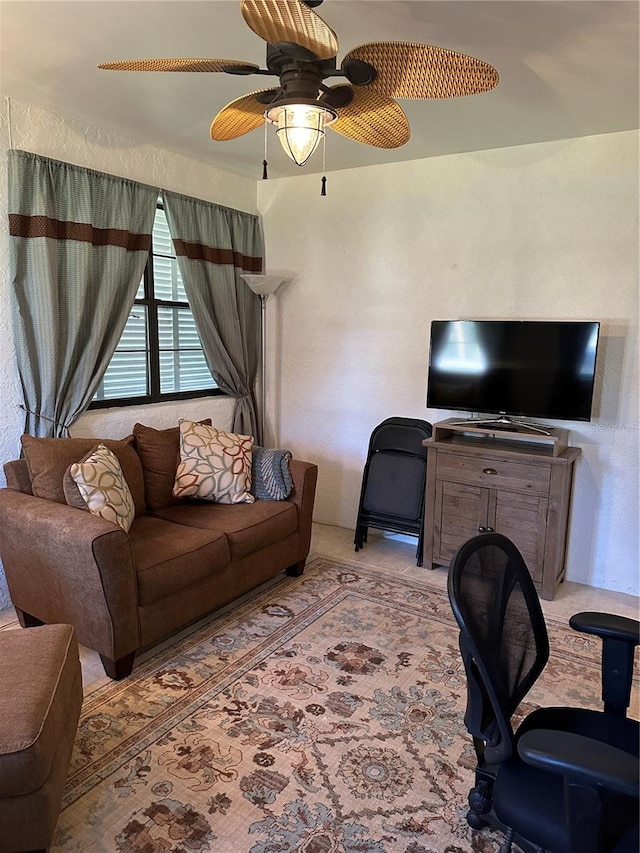 living room with ceiling fan