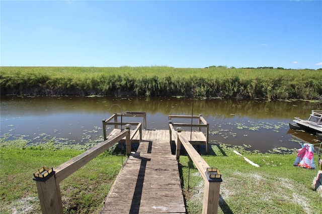 view of dock with a water view