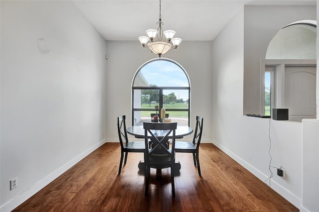 dining room featuring a notable chandelier and hardwood / wood-style flooring