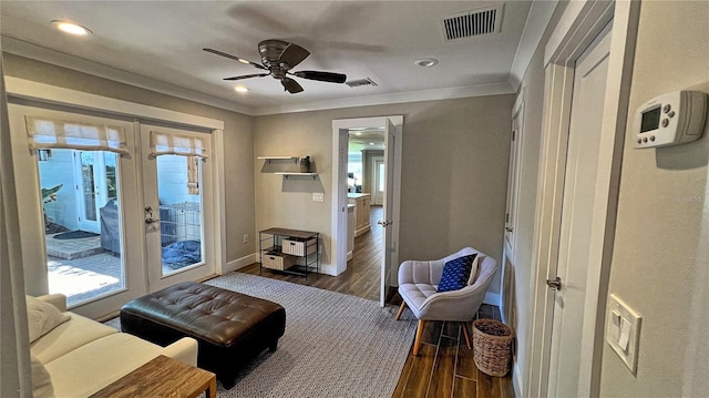 245 Lake Seminary Cir, Maitland, FL 32751 - sitting room featuring dark wood-type flooring, french doors, visible vents, and ornamental molding