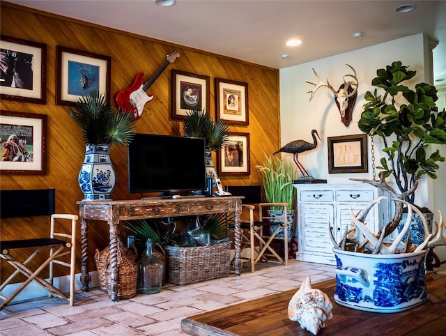 interior space with wood walls