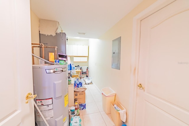 utility room with electric water heater and electric panel