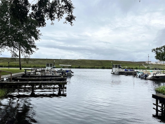 view of dock with a water view