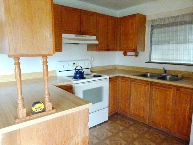 kitchen with sink and white electric stove