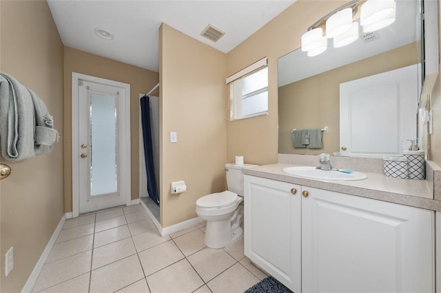 bathroom with tile patterned flooring, vanity, and toilet