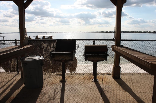 view of dock featuring a water view