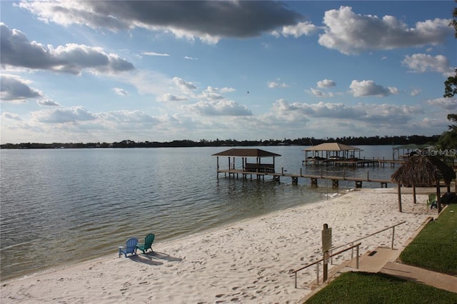 dock area featuring a water view