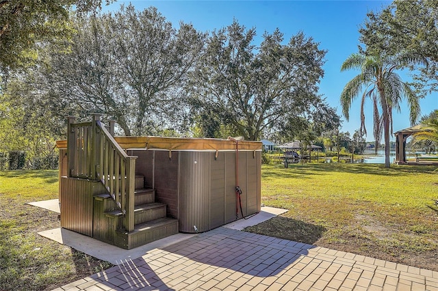 exterior space with a water view