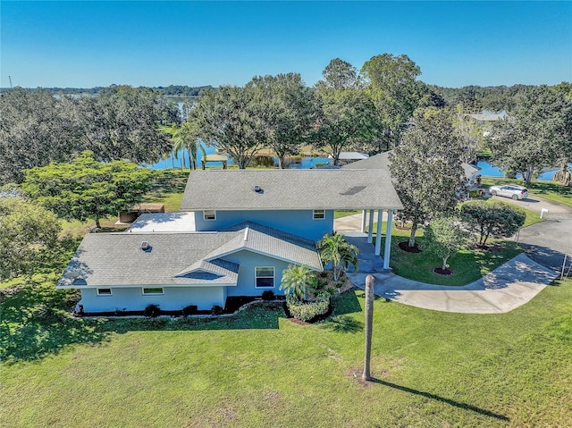 aerial view featuring a water view