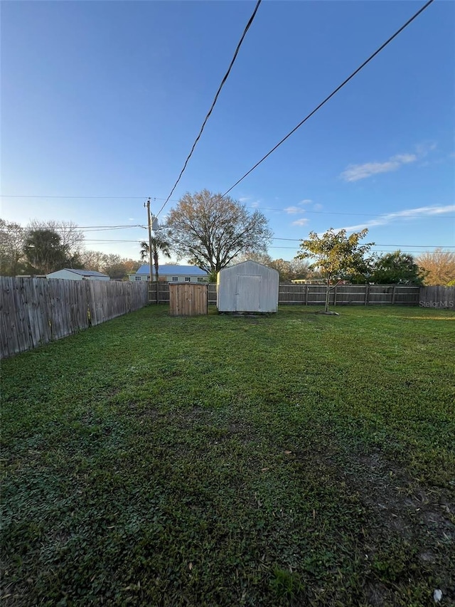 view of yard with a storage unit